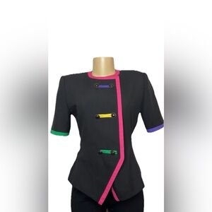 Vintage 80s Kasper For A.S.L. Petite Color Block Blouse